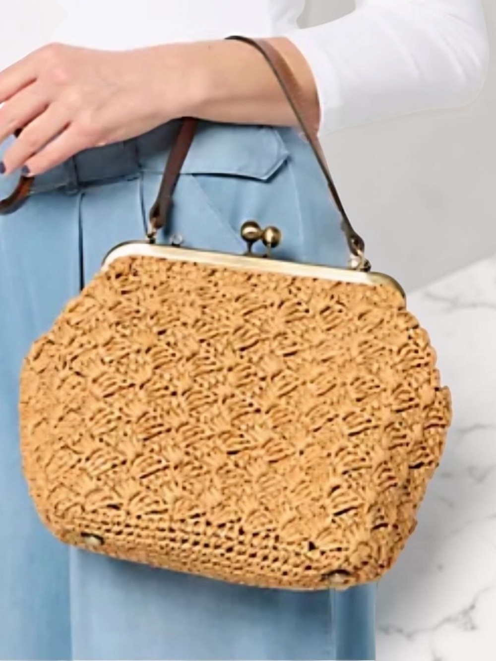 Patricia Nash Elara Woven Frame Bag Kiss Lock Mango (NWT) with Dust Bag - Picture 4 of 5